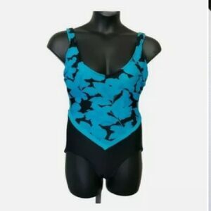 Slimsuit Blue & Black Printed V-Neck Underwire Swimsuit One-Piece Plus Size 14